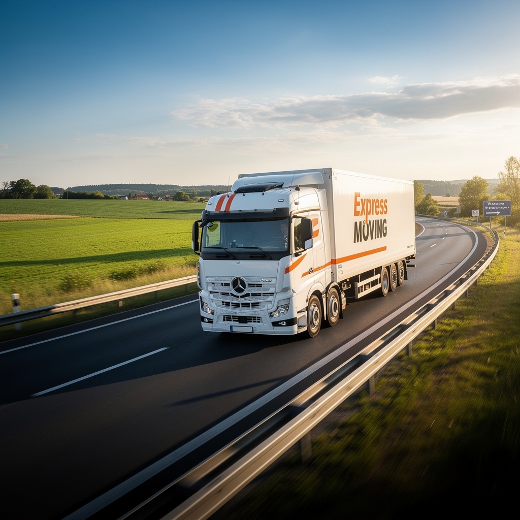 Ciężarówka przeprowadzkowa na polskiej autostradzie